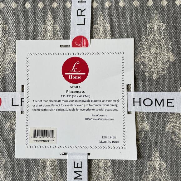 LR HOME Damask Print Placemats 13x19 Cotton Gray & Cream Set of 4 NEW - Picture 3 of 10